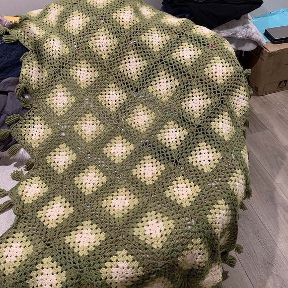 Granny Square Afghan Crochet Blanket  Avocado Green 70s. 70x55 - Picture 1 of 4